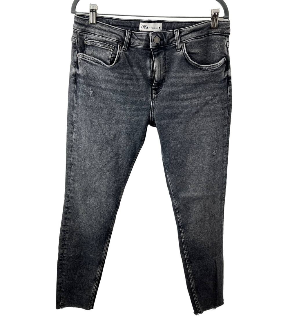 ZARA Womens Black Dark Wash Raw Hem Skinny Casual Denim Jeans Size 44 12